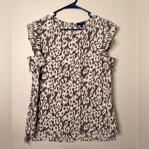 The Limited Taupe and Cream Animal Print Ruffle Sleeve Blouse